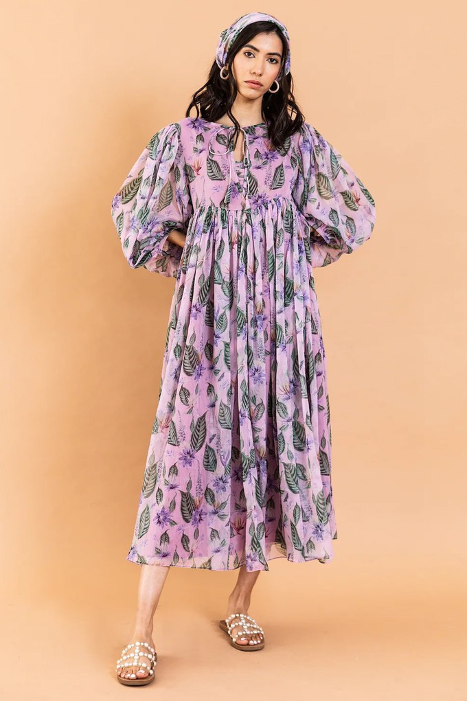 Sheer Floral Dress Long Sleeves - Lilac from Urbankissed