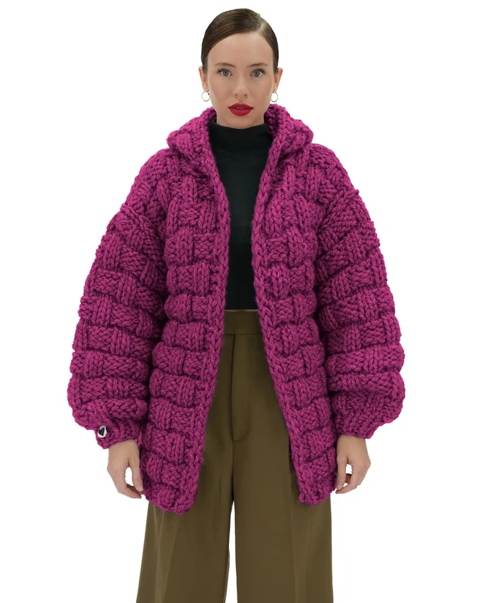 Straw Hooded Cardigan - Fuchsia from Urbankissed