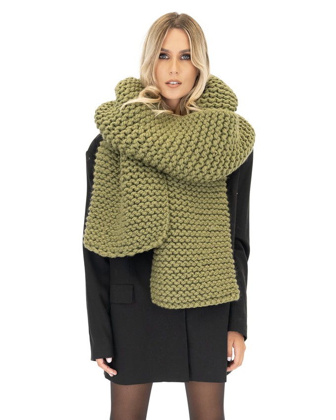 Straight Ribbed Chunky Scarf - Khaki from Urbankissed
