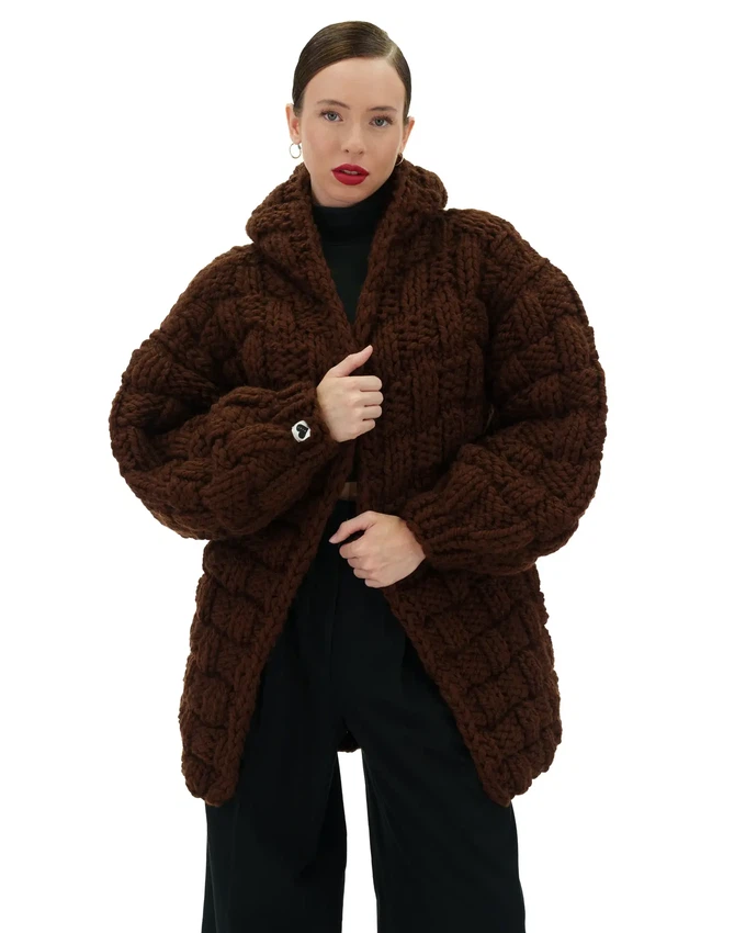 Straw Hooded Cardigan - Brown from Urbankissed