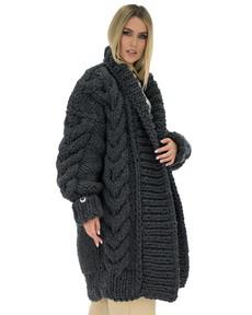Long Cable Coat - Dark Grey via Urbankissed