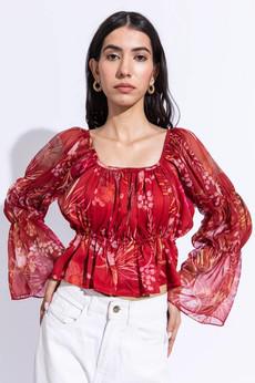 Chiffon Floral Shirt - Red via Urbankissed