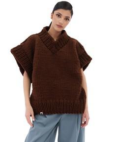 V-neck Poncho Sweater - Brown via Urbankissed