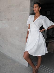 Linen Wrap Dress in White - Ayla via Urbankissed