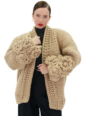 Floral Sleeves Cardigan - Beige from Urbankissed