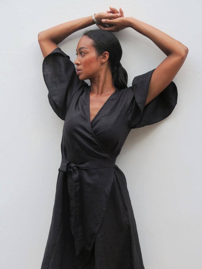 Linen Wrap Dress in Black - Ayla from Urbankissed
