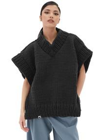 V-neck Poncho Sweater - Dark Grey via Urbankissed