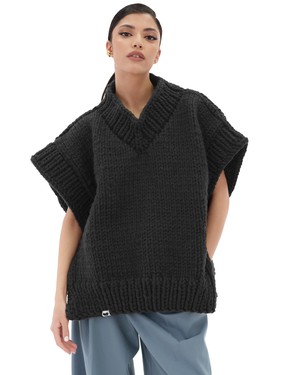 V-neck Poncho Sweater - Dark Grey from Urbankissed
