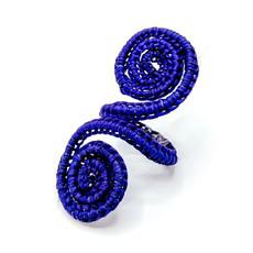 Set X 4 Woven Natural Iraca Straw Blue Spiral Napkin Rings via Urbankissed