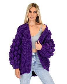 Bubble Sleeve Cardigan - Purple via Urbankissed