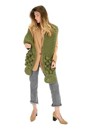 Bubble Ribbed Chunky Scarf - Khaki from Urbankissed