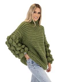 Bubble Sleeve Sweater - Khaki via Urbankissed