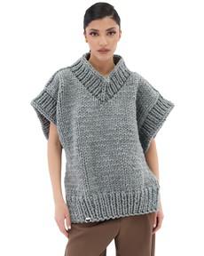 V-neck Poncho Sweater - Grey via Urbankissed