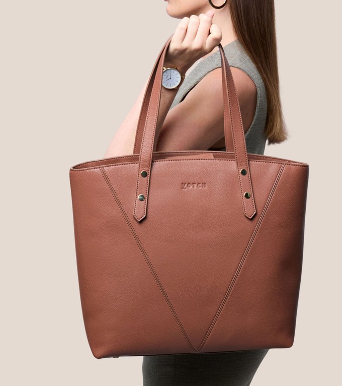 Honor Vegan Bio-Based Bamboo Leather Tote Bag in brown from Votch