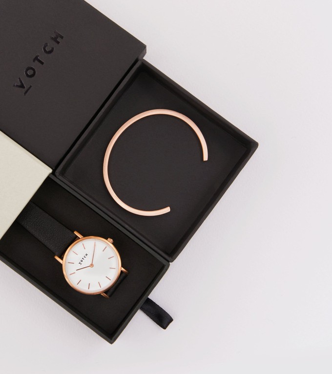 Rose Gold Bangle with Rose Gold & Black Petite Watch from Votch