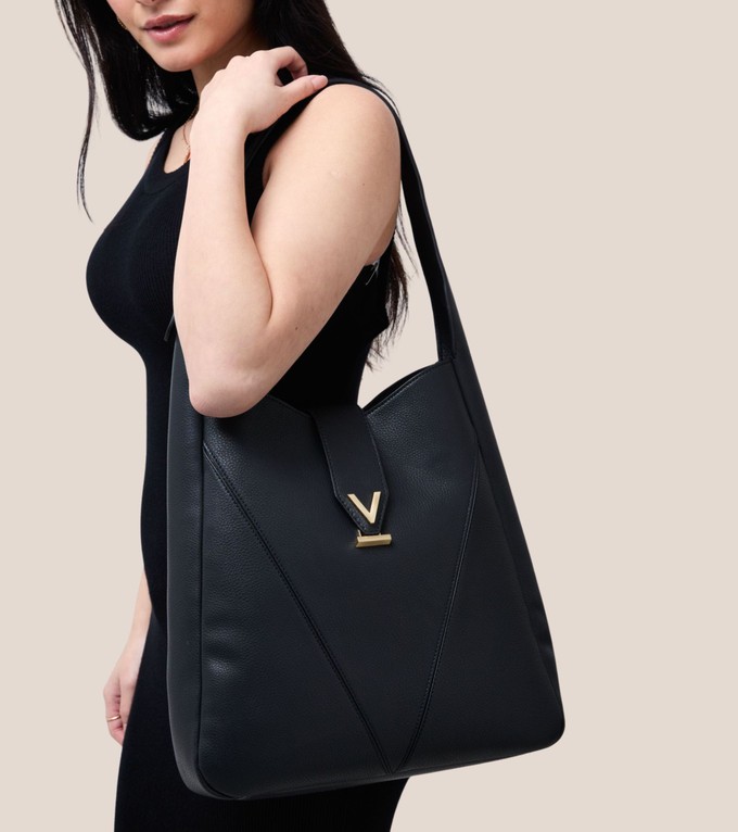 Nancy Vegan Bio-Based Bamboo Leather Elevated Tote Bag in black from Votch