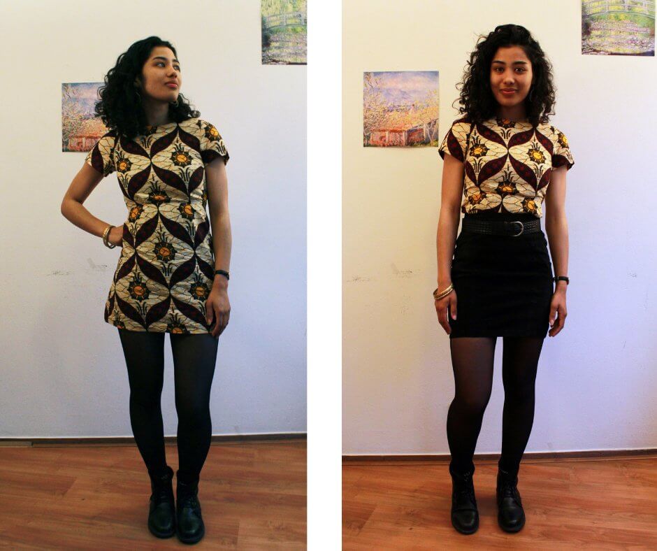 Melissa wearing an unusual clothing combination